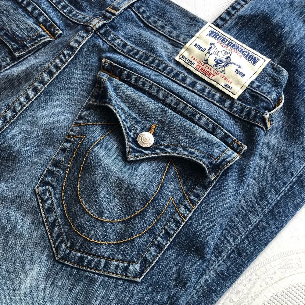 True Religion Men’s Size 34 Section Flap Regular Straight Blue Denim Jeans Pants